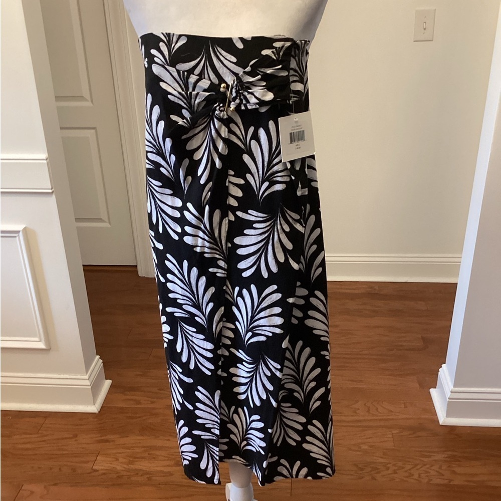 ELLEN TRACY Black and White Leaf Print Skirt Convert to Dress (Size: Large)